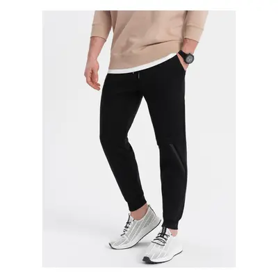 Ombre Men's sweatpants with stitching and zipper on leg - black