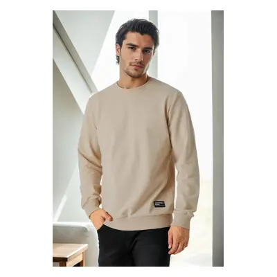 64602 Dewberry Basic Crew Neck Mens Sweatshirt-BEIGE