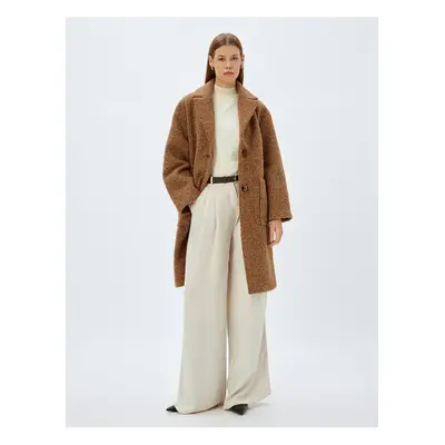 Koton Long Boucle Coat Double Breasted Pocket