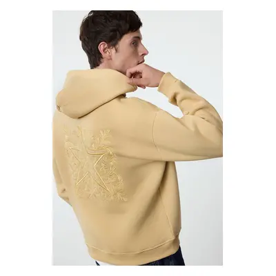 Trendyol Stone Oversize/Wide Cut Back Embroidered Detailed Hooded Sweatshirt