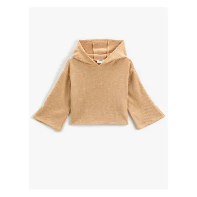 Koton Basic Crop Hooded Sweatshirt Soft Textured Ribbed Wide Sleeves