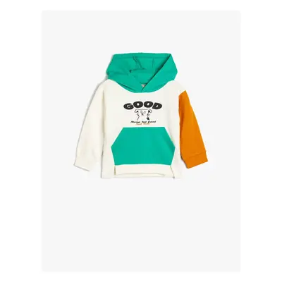 Koton Hoodie Sweat Printed Kangaroo Pocket Color Block Cotton