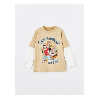 LC Waikiki Crew Neck Long Sleeve Nostalgic Monkey Printed Baby Boy T-Shirt