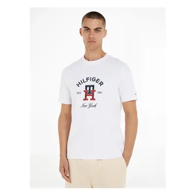 Bílé pánské tričko Tommy Hilfiger Curved Monogram Tee - Pánské