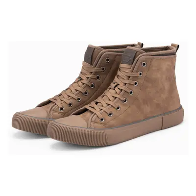 Ombre Men's high-top sneakers with decorative piping - brown