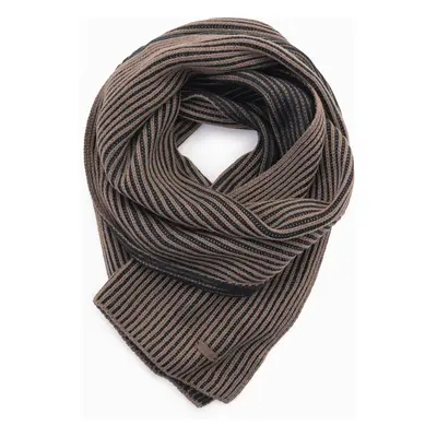 Ombre Men's knitted scarf with two-tone stripes - brown and black