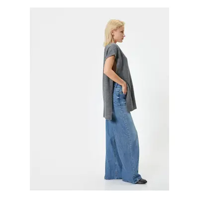 Koton Sleeveless V Neck Long Knitted Sweater with Side Ties