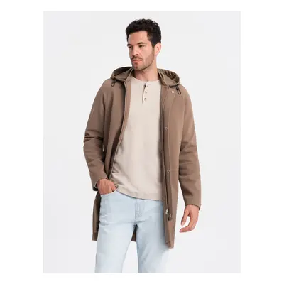 Ombre Men's hooded coat in fine stripe - coffee