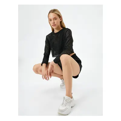 Koton Crop T-Shirt Sports Long Sleeve Mesh Crew Neck