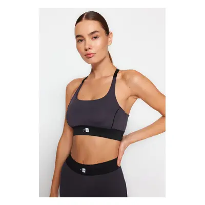 Trendyol Dark Anthracite Label and Waist Elastic Detailed Supported/Shaping Knitted Sports Bra