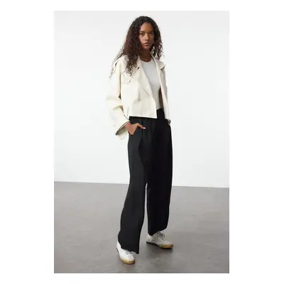 Trendyol Black Button Detail Pleated Wide Leg Wide Leg Woven Trousers