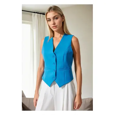 10202 Dewberry Crop Woven Women Vest-BLUE