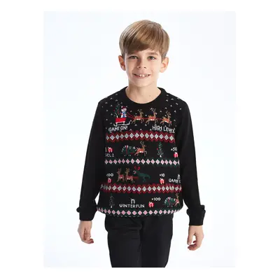 LC Waikiki Crew Neck New Year Themed Long Sleeve Boy's Knitwear Sweater