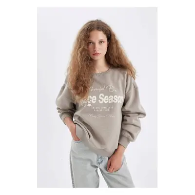 DEFACTO Loose Fit Crew Neck Printed Thick Sweatshirt