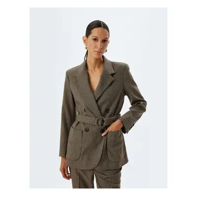 Koton Double Breasted Belted Blazer Jacket with Pockets