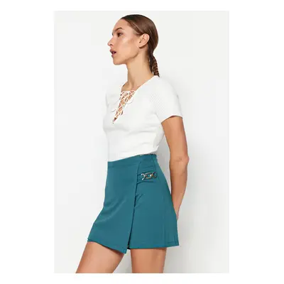 Trendyol Oil High Waist Interlock Knitted Shorts Skirt With Metal Buckle