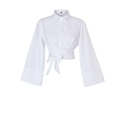 Trendyol White Tie Detail Regular Regular Pattern Woven Shirt