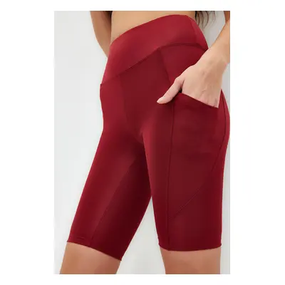 Trendyol Burgundy Restorer High Waist Pocket Detailed Knitted Sport Biker/Cyclist/Short Leggings