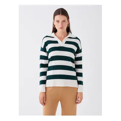 LC Waikiki Polo Neck Color Blocked Long Sleeve Oversize Women's Knitwear Sweater