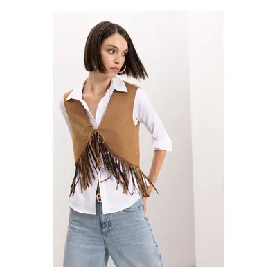 DEFACTO Tied Cowboy Model Tassel Suede Vest