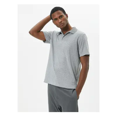 Koton Polo T-Shirt Collar Detailed Buttoned Short Sleeve Textured