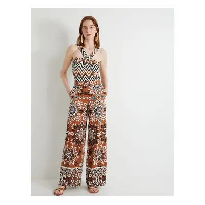 Koton Wide Leg Trousers Ethnic Patterned Pocket Detailed Belted