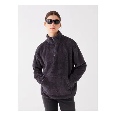 LC Waikiki Stand Collar Plain Long Sleeve Oversize Women's Plush Sweatshirt