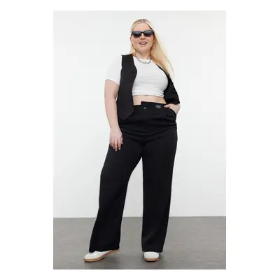 Trendyol Curve Black Wide Leg/Wide Leg Labeled Plus Size Woven Fabric Trousers