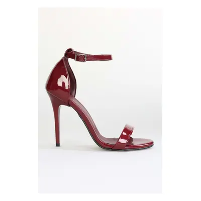 Shoeberry Women's Lina Claret Red Patent Leather Single Strap Heeled Shoes