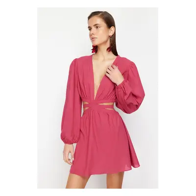 Trendyol Fuchsia Mini Woven Cut Out/Window Beach Dress