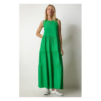 Happiness İstanbul Women's Green Flounce Sleeveless Knitted Dress