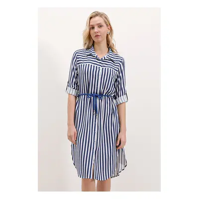 Bigdart Striped Belted Dress - Blue