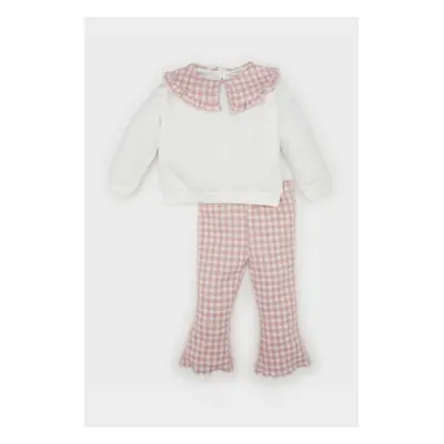 DEFACTO Baby Girl 2-Piece Set Long Sleeve Top Elastic Waist Plaid Long Bottom