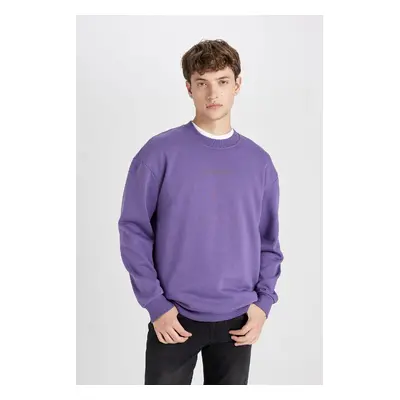 DEFACTO Purple Boxy Fit Crew Neck Printed Sweatshirt