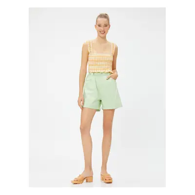 Koton High Waist Shorts With Elastic Waist, Folded Detail Cotton.