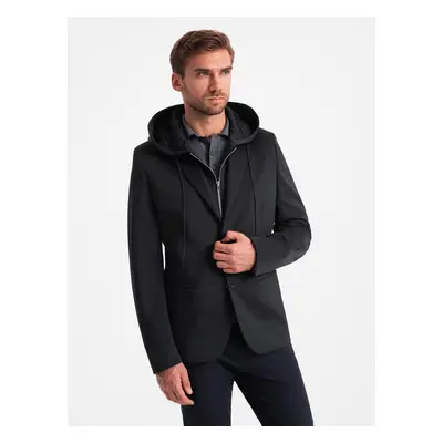 Ombre Men's blazer with detachable underlining and hood - black