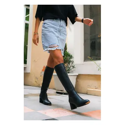 NİŞANTAŞI SHOES Casper Black Matte Pointed Toe Women's Heeled Boots