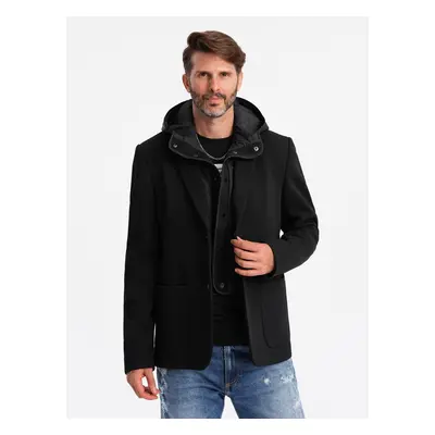 Ombre Men's jacket with high collar and hood - black