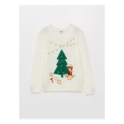 LC Waikiki Girls' Crew Neck Christmas Themed Long Sleeve Knitwear Sweater