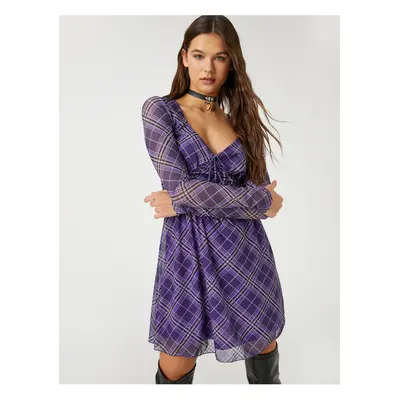 Koton Chiffon Mini Dress Long Sleeve Tie Detailed V-Neck