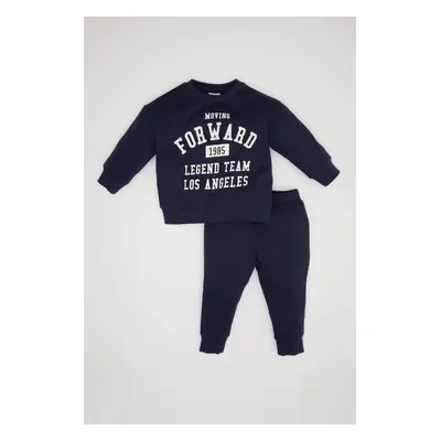 DEFACTO Baby Boy 2-Piece Set Printed Crew Neck Sweatshirt Top Jogger Sweatpants