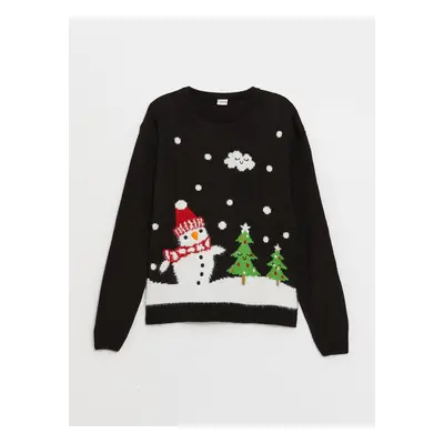 LC Waikiki Girls' Crew Neck Christmas Themed Long Sleeve Knitwear Sweater