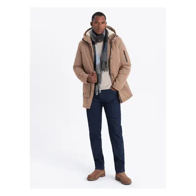 Ombre Men's long parka sherpa jacket - beige