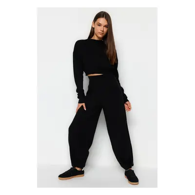 Trendyol Black Super Crop Jogger Trousers Knitwear Bottom-Top Set