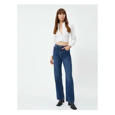 Koton Crop Shirt Draped Classic Collar Buttoned Long Sleeve