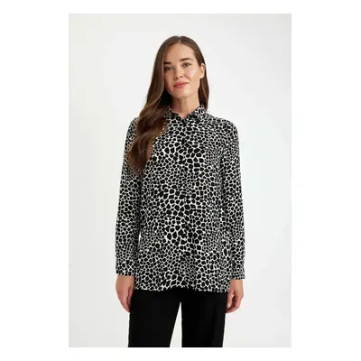 DEFACTO Loose Fit Shirt Collar Patterned Long Sleeve Shirt Tunic