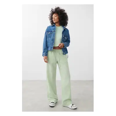 Madmext Mint Green Elastic Waist Wide Cut Trousers