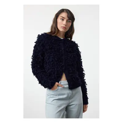 Trendyol Navy Blue Tassel Coat Knitwear Cardigan