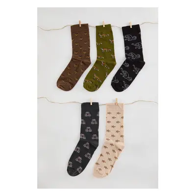 Trendyol Multi-Colored Unisex 5-Pack Cotton Patterned Sock-Long Socks