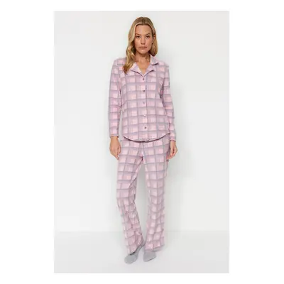 Trendyol Pink Multicolor Fleece Plaid Winter Knitted Pajamas Set